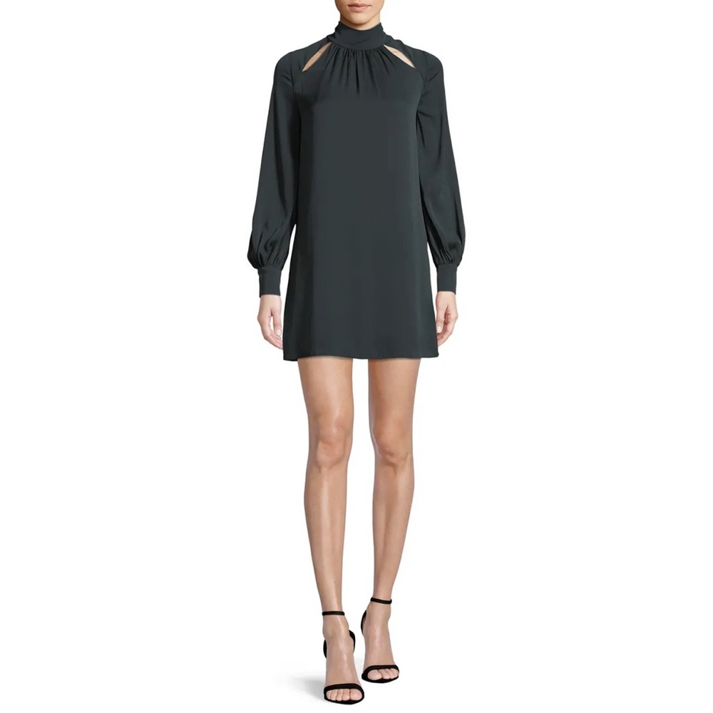 Milly NWT ‘Sherrie’ Mock Neck Long Sleeve Silk Mini Dress in Forest Green Size 4